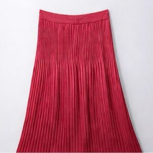 Elegant Red Pleated Skirt
